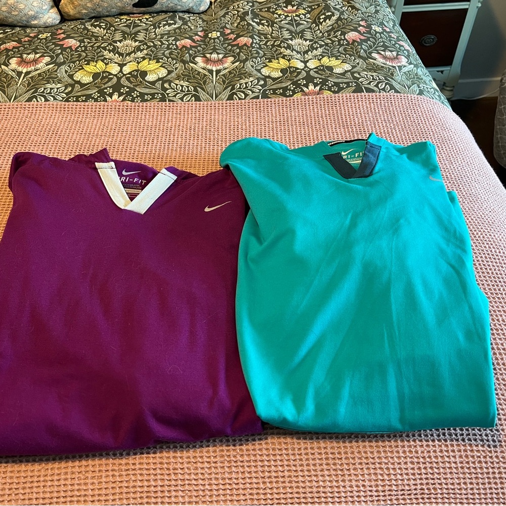 Women's Nike Dri Fit Purple and Teal V-Neck Pullovers